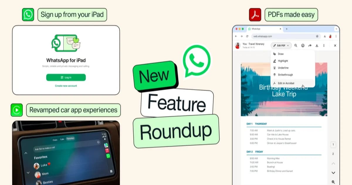 Ilustrasi fitur baru WhatsApp di iPad dan integrasi Apple CarPlay