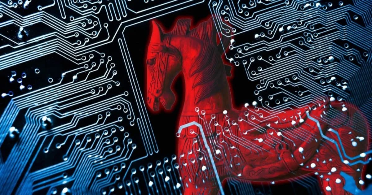 Ilustrasi malware Dolphin X yang menyerang sistem komputer dengan kecerdasan buatan
