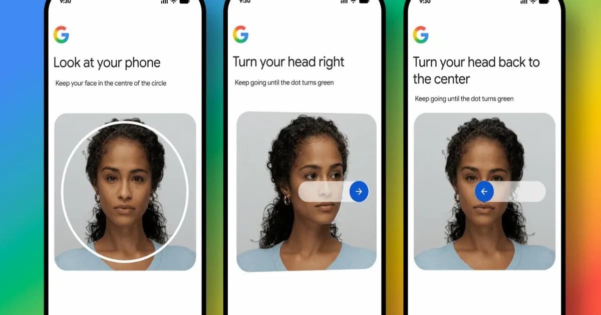 Ilustrasi proses verifikasi selfie video Google dengan gerakan kepala untuk pemulihan akun