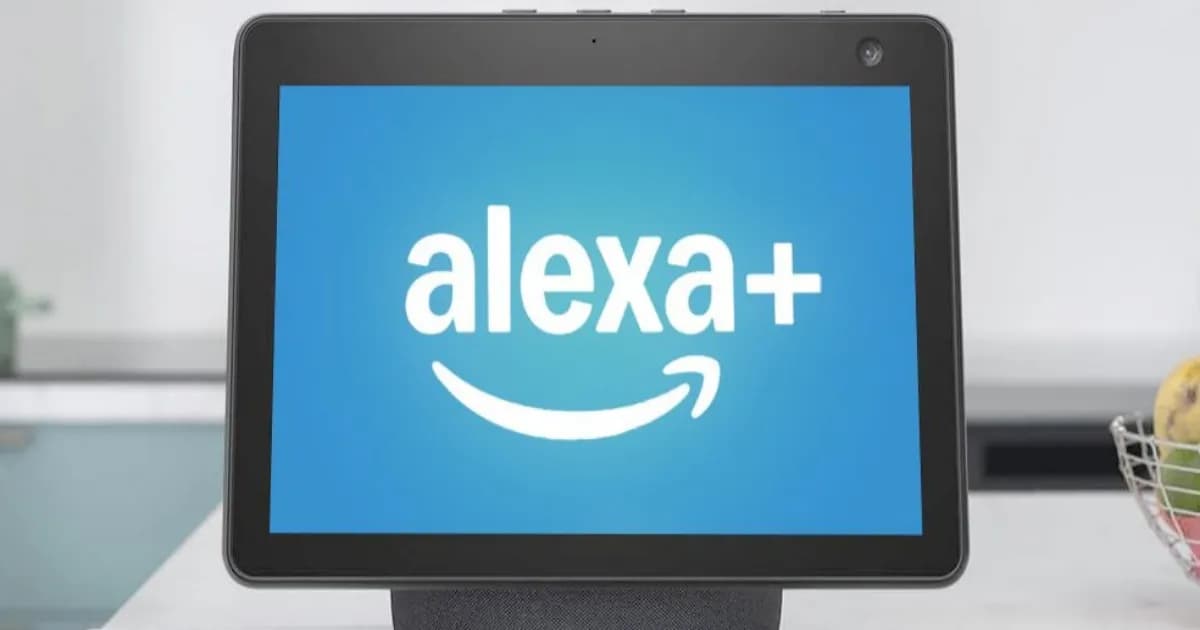 Ilustrasi perangkat Amazon Echo dan logo Alexa yang menunjukkan layanan sedang mengalami gangguan atau error