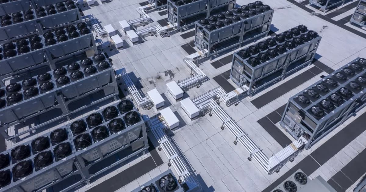 Ilustrasi data center dengan latar bendera Amerika Serikat