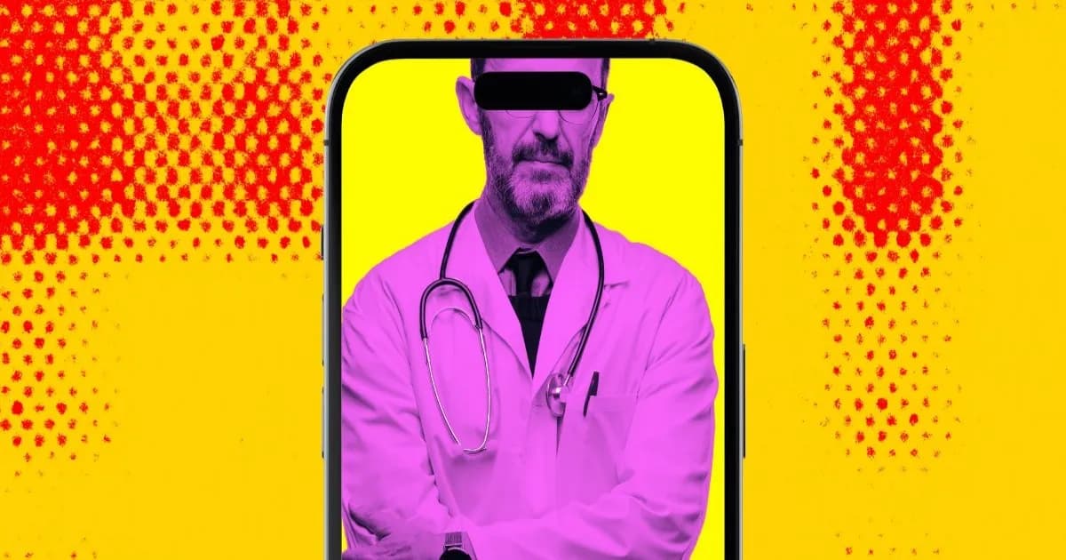 Ilustrasi komposit foto seorang dokter dengan fitur wajah yang dikaburkan di layar ponsel