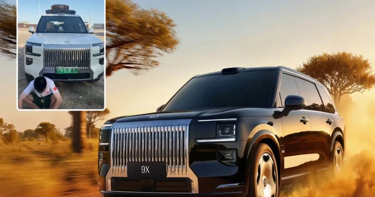 Zeekr 9X terparkir di lanskap gurun Kazakhstan
