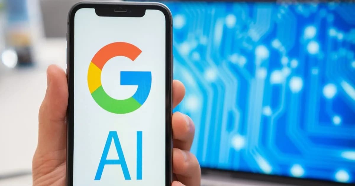 Ilustrasi AI dan Google bersaing di layar ponsel