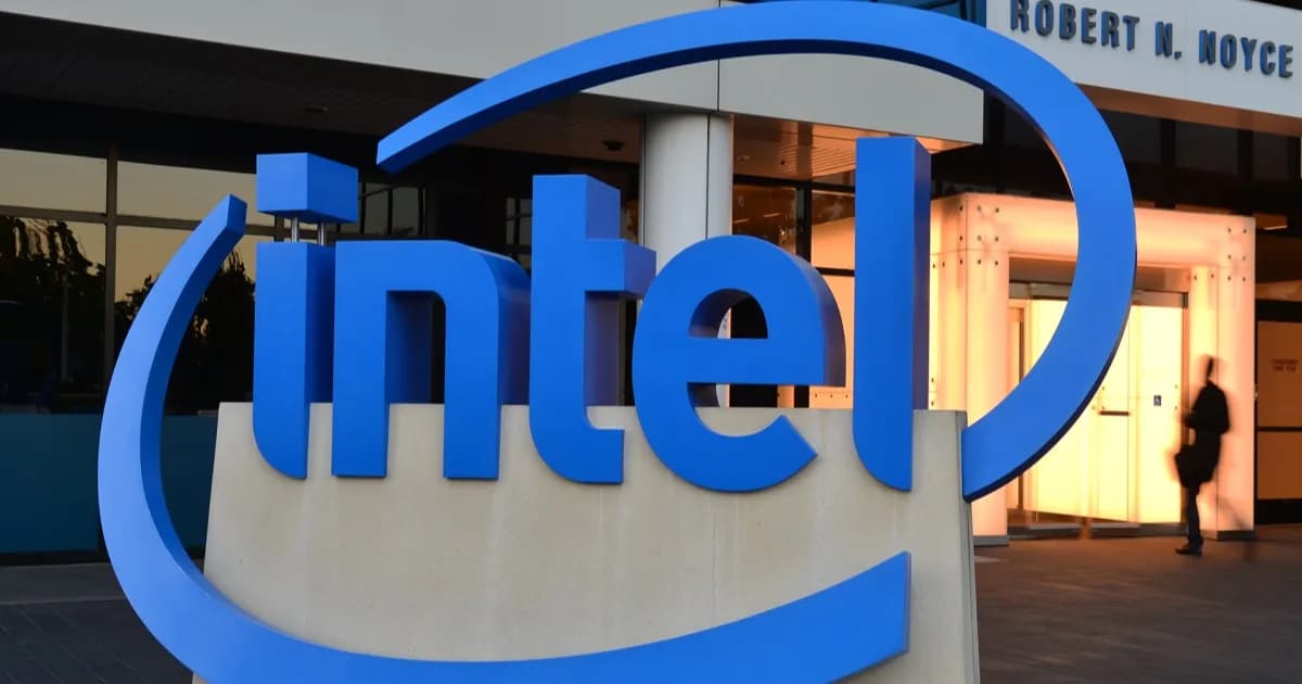 Logo Intel dengan latar belakang biru