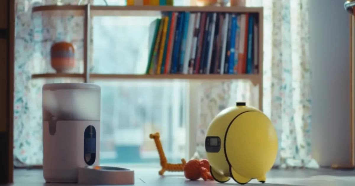 Tampilan aplikasi Samsung Ballie dengan kartu status dan tombol streaming