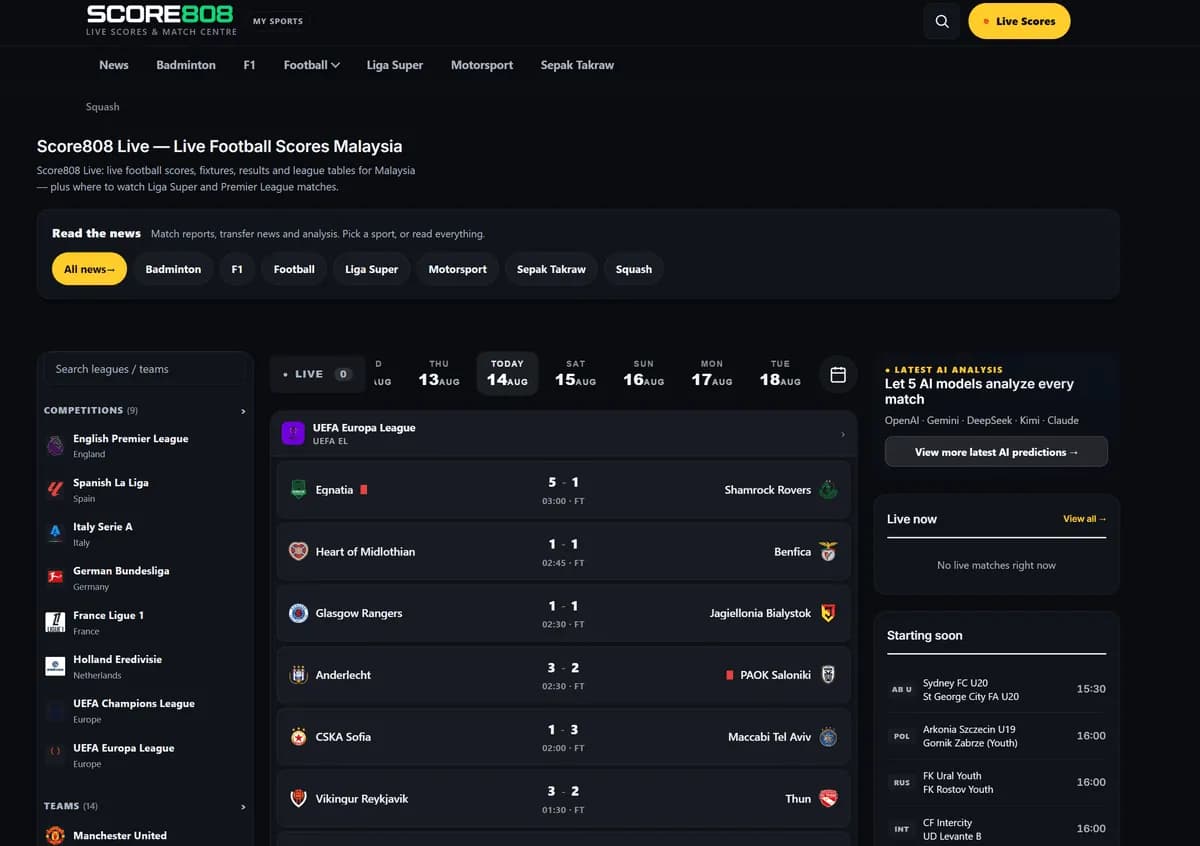 Daftar notifikasi pertandingan bola di ponsel Android dan website