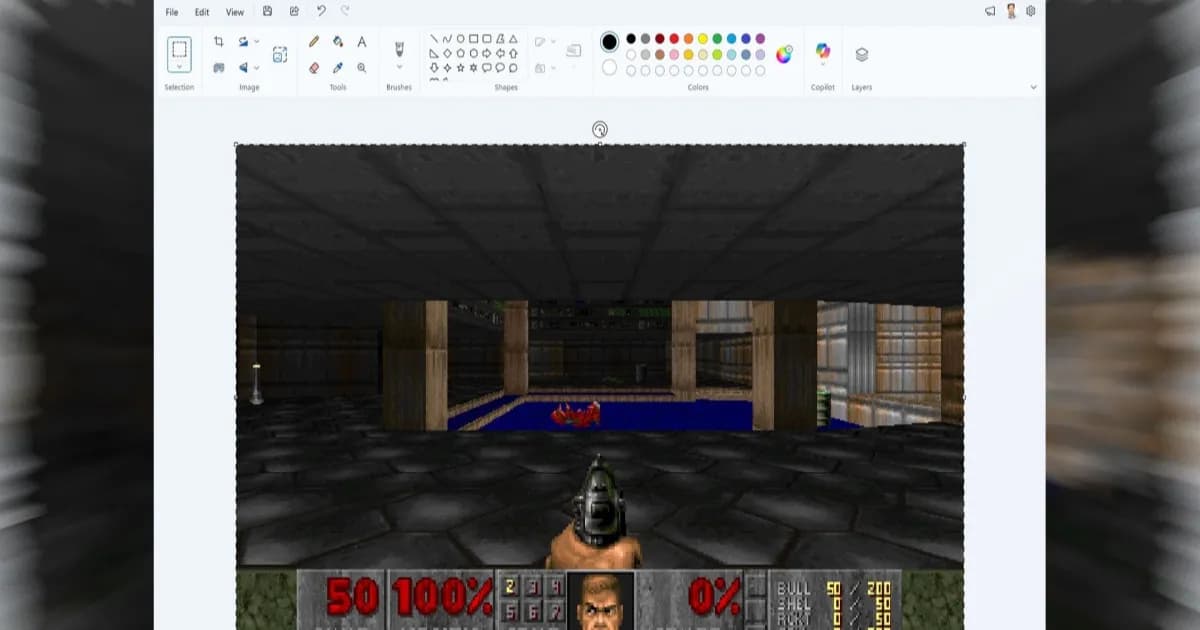 Tampilan DoomPaint yang menjalankan Doom di dalam kanvas MS Paint