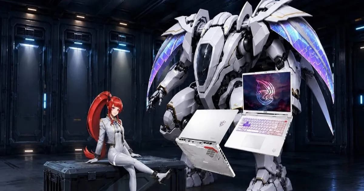 Laptop gaming MSI Crosshair A16 HX MLG Edition dengan desain putih dan merah