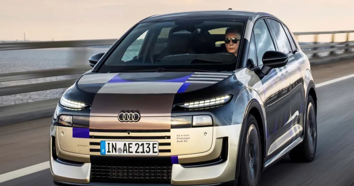 Audi A2 e-tron hatchback listrik dengan desain aerodinamis dan intake udara aktif di bagian depan