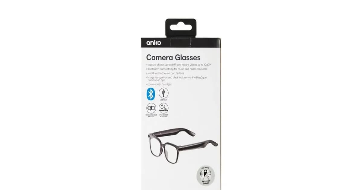Kacamata pintar Anko AI Camera Glasses dari Kmart Australia di atas meja