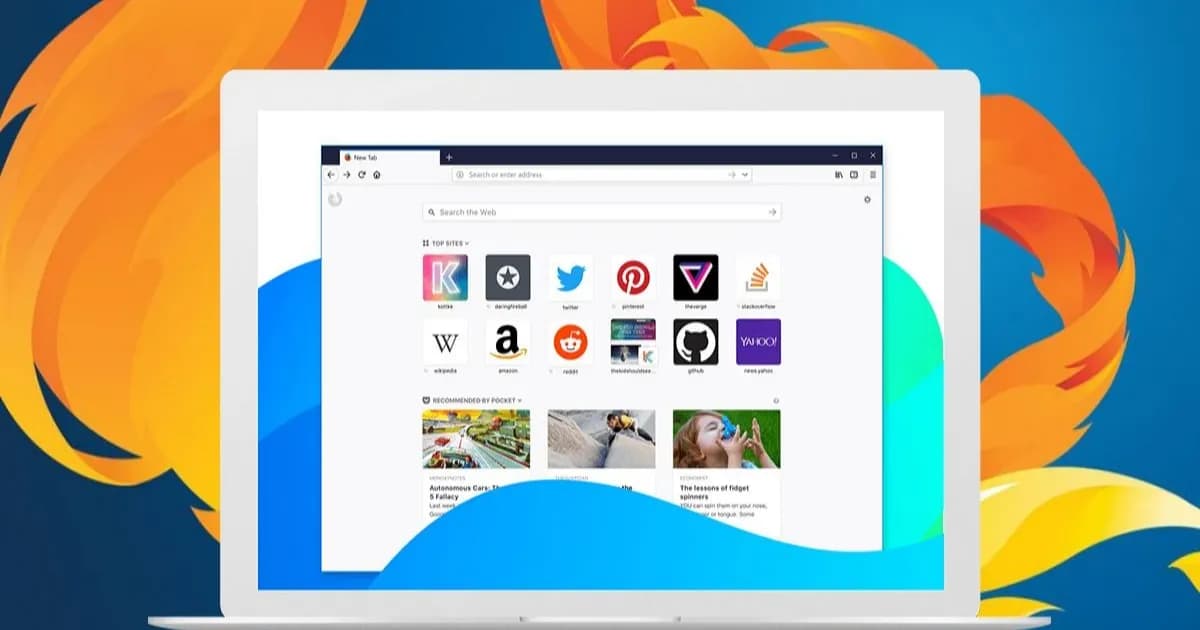 Ilustrasi logo Firefox Mozilla di tengah konsep kecerdasan buatan dan browser modern