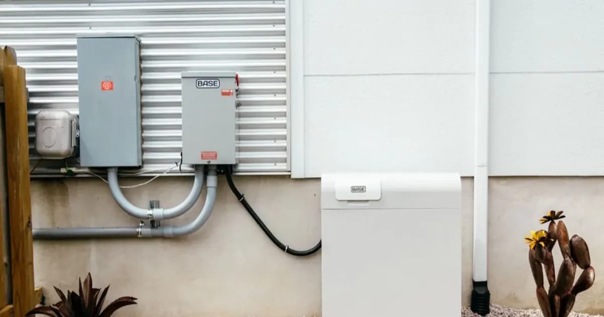 Baterai rumah Base Core buatan Base Power yang tersedia dalam kapasitas 39,2 kWh dan 78,4 kWh