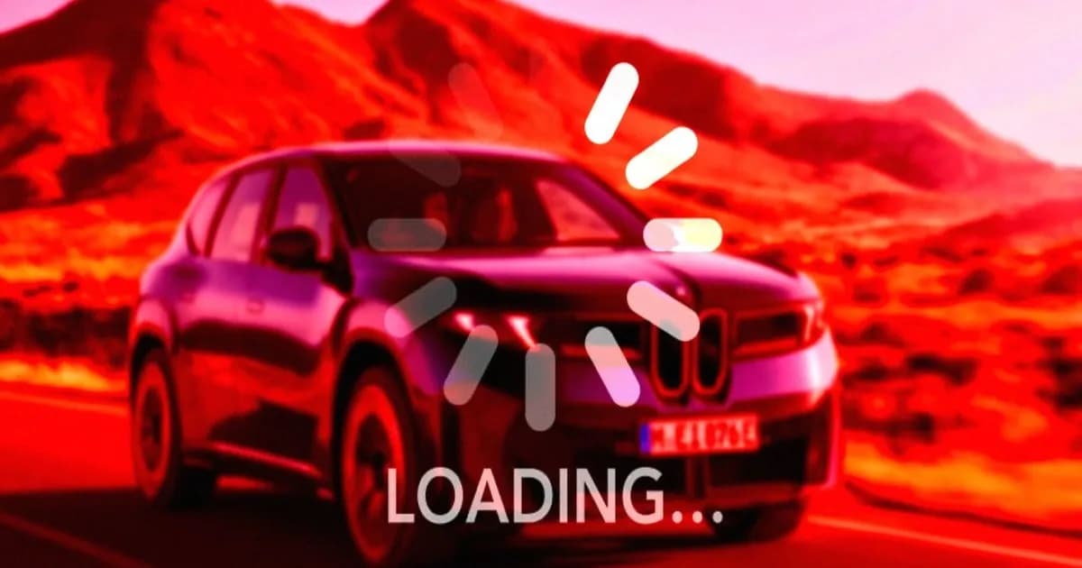 Mobil BMW dengan overlay layar merah menampilkan iklan