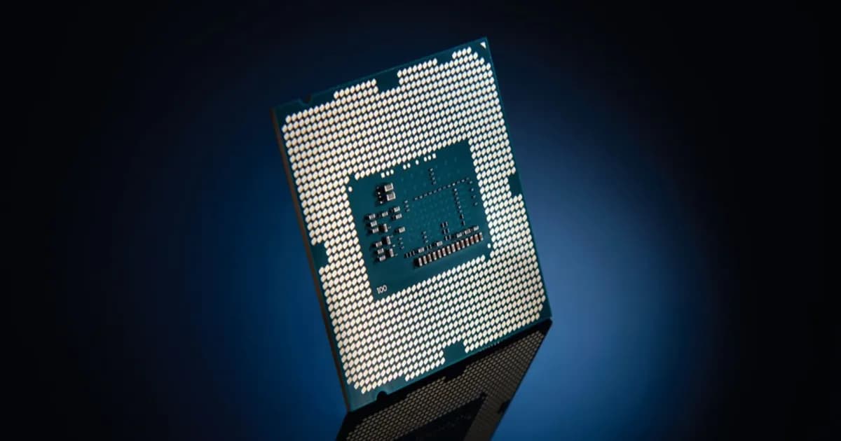 Intel logo dengan latar belakang biru
