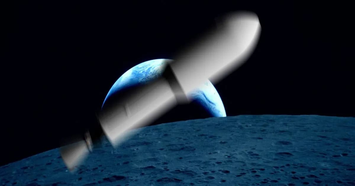 Ilustrasi roket SpaceX Falcon 9 yang menabrak permukaan Bulan dan meledak