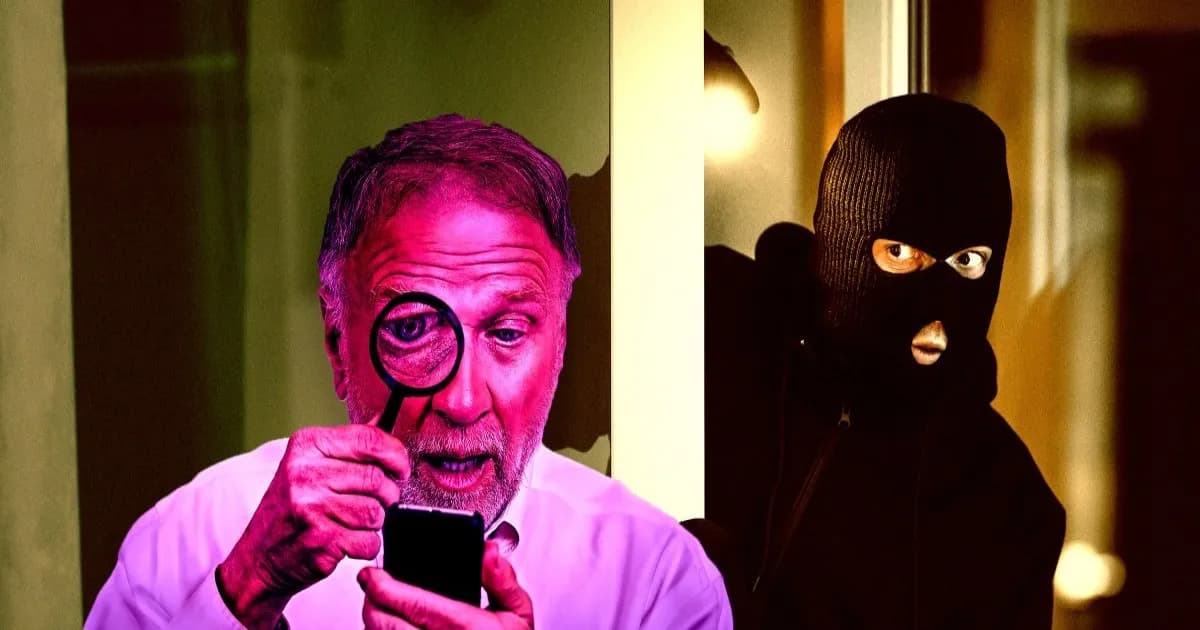 Ilustrasi model AI sebagai ancaman keamanan siber di belakang pengguna smartphone