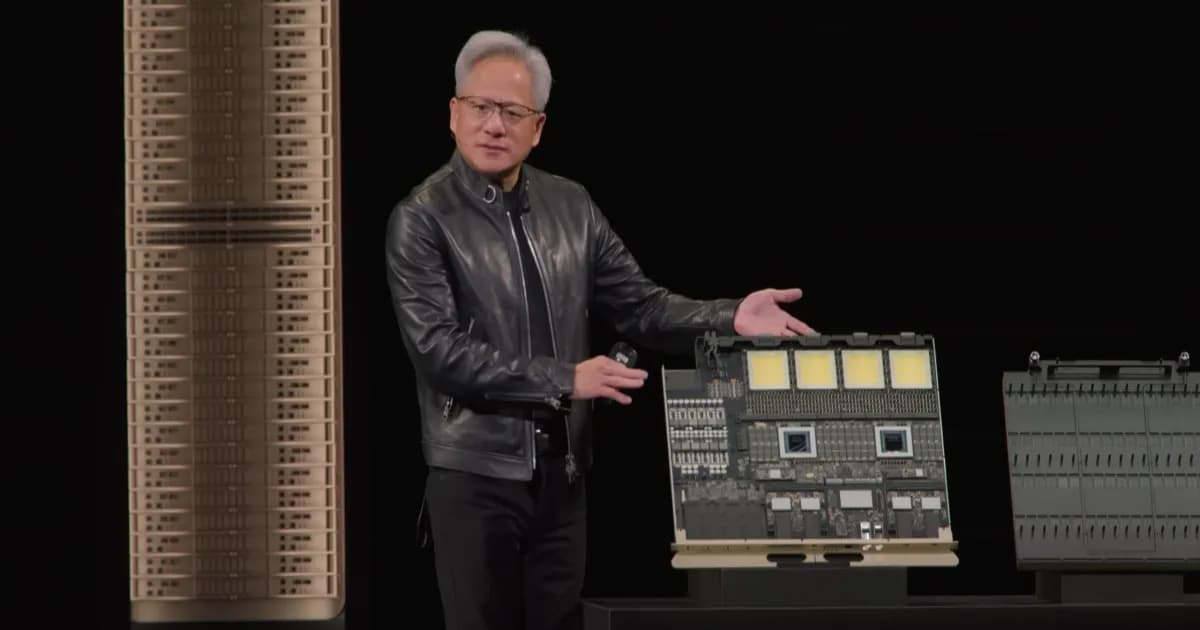 Nvidia CEO presenting Rubin Ultra at GTC 2026