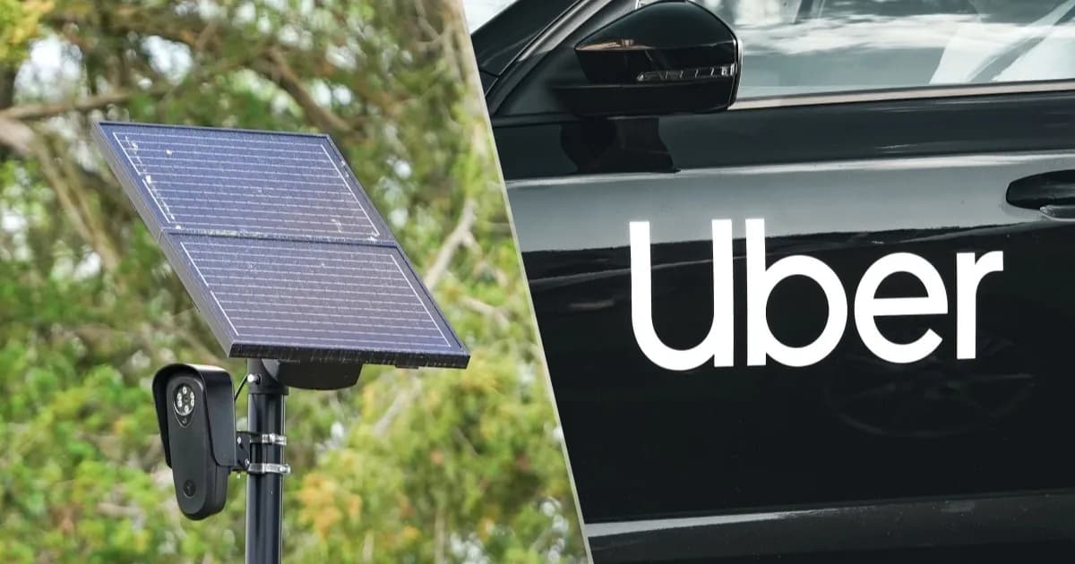 Perbandingan kamera Flock yang dipasang di tiang dengan mobil Uber untuk ilustrasi rencana pengawasan bergerak