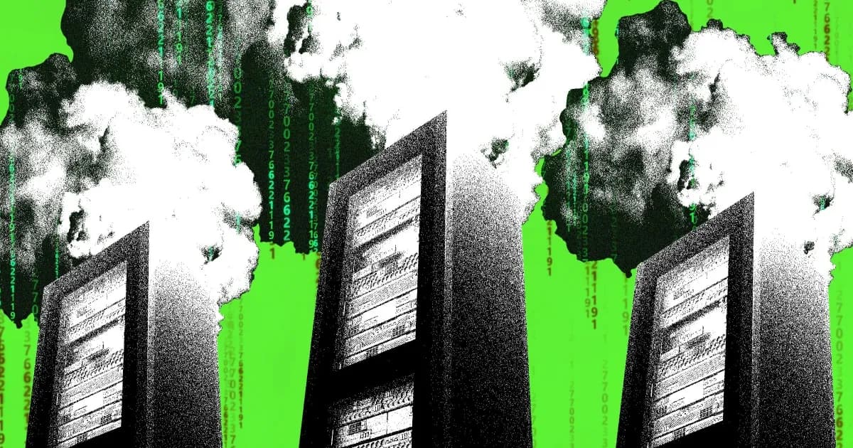 Ilustrasi industri minyak dan gas dengan teknologi AI yang meningkatkan emisi karbon