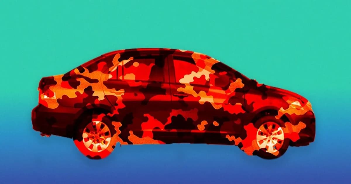 Ilustrasi mobil dengan pola kamuflase anti-deteksi yang mampu mengelabui kamera pengawas Flock