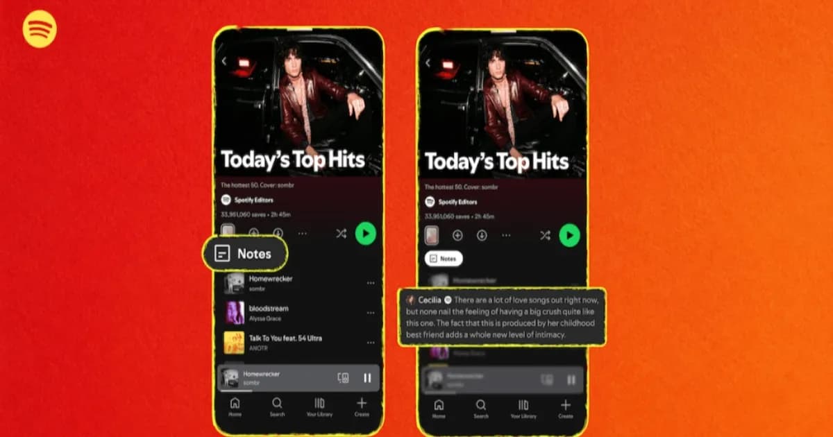 Tampilan fitur Playlist Notes di aplikasi mobile Spotify yang memungkinkan pengguna menambahkan catatan pada trek lagu