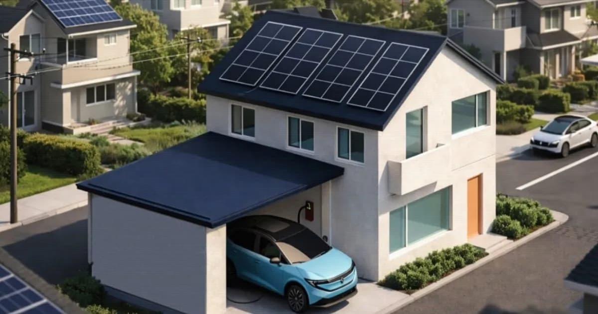 Ilustrasi kendaraan listrik terhubung ke jaringan listrik untuk program vehicle-to-grid di California