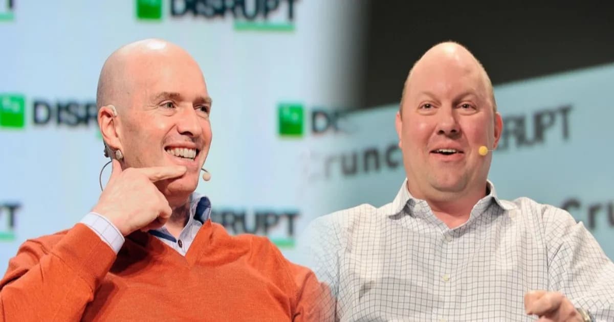 Gedung kantor Andreessen Horowitz dengan logo firma modal ventura terlihat jelas di fasad kaca