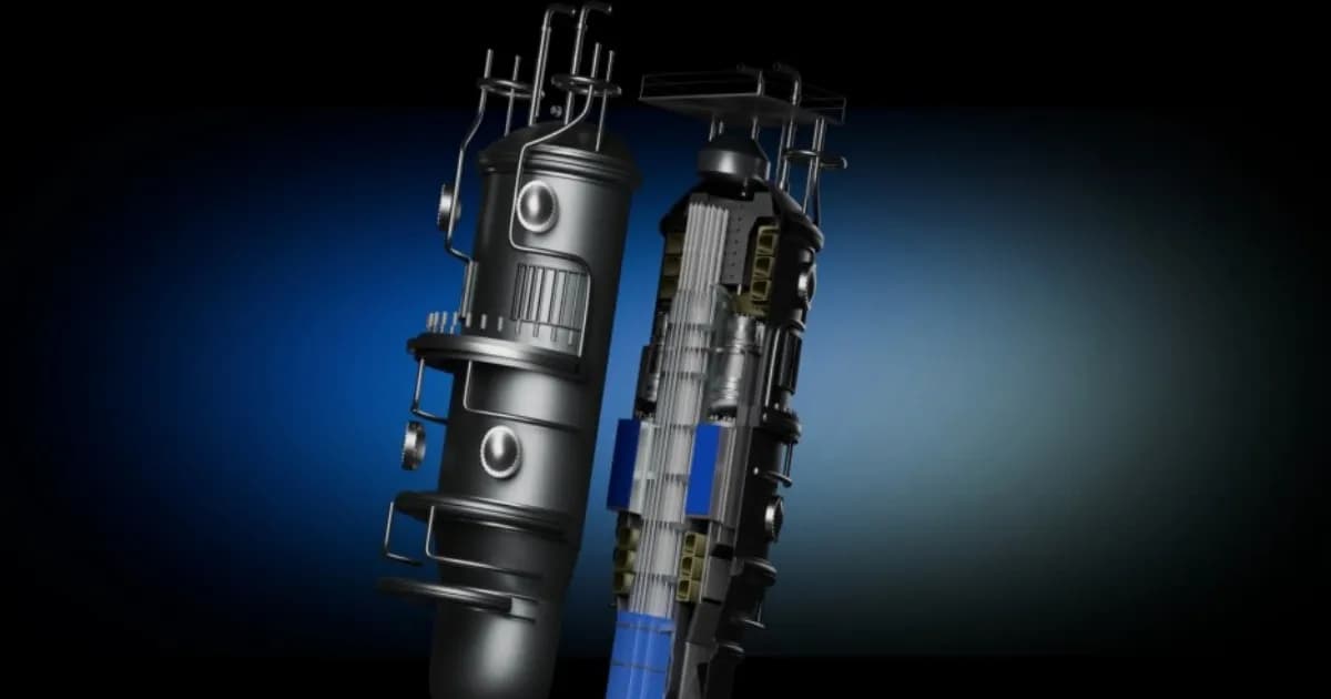 Ilustrasi reaktor nuklir ringkas Apollo Atomics yang 40 kali lebih kecil dari konvensional