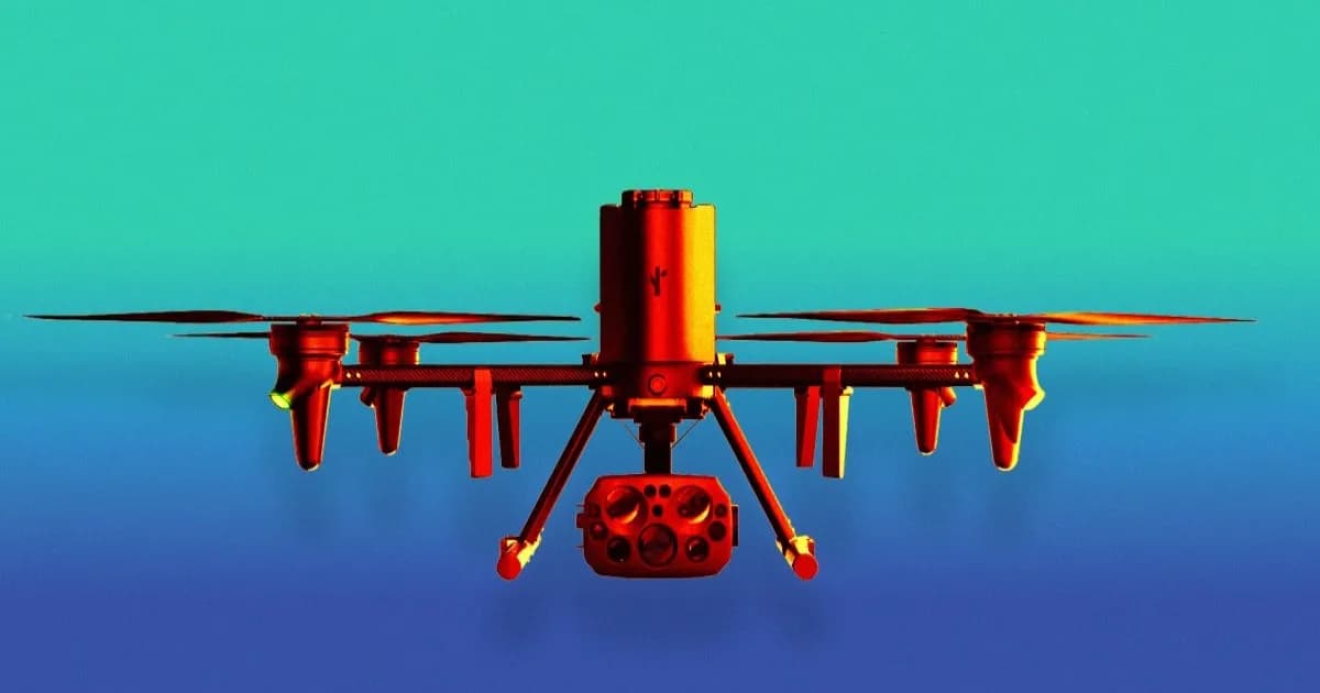 Ilustrasi drone pengawas Flock Safety yang dilengkapi kamera pemindai plat nomor
