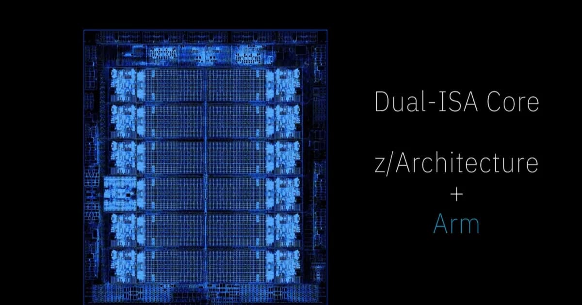 Ilustrasi prosesor dual-ISA IBM yang mendukung eksekusi z/Architecture dan AArch64 secara native