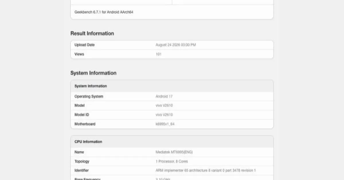 vivo X500 Pro Max spotted on Geekbench ahead of launch