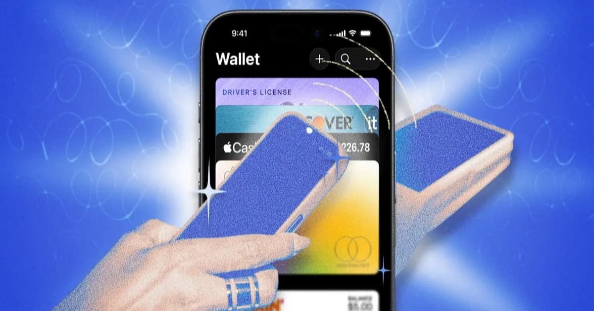 Ilustrasi fitur tersembunyi Apple Wallet di iPhone dengan kartu digital dan ikon pembayaran nirkontak
