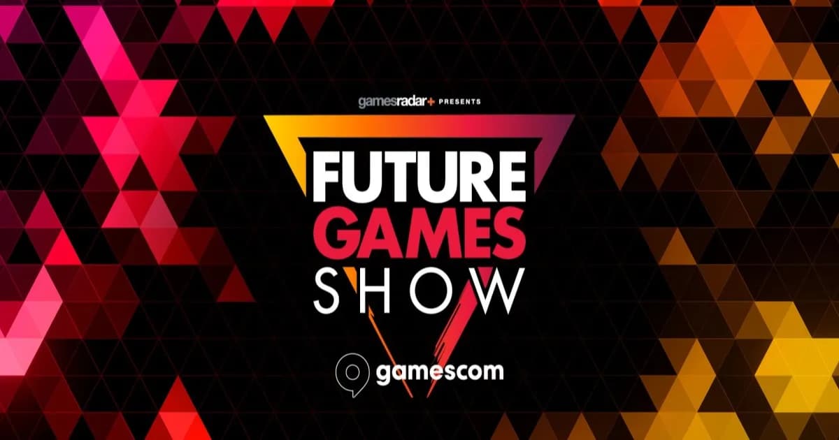 Logo Future Games Show untuk showcase Gamescom 2026 dengan latar gelap dan aksen warna cerah