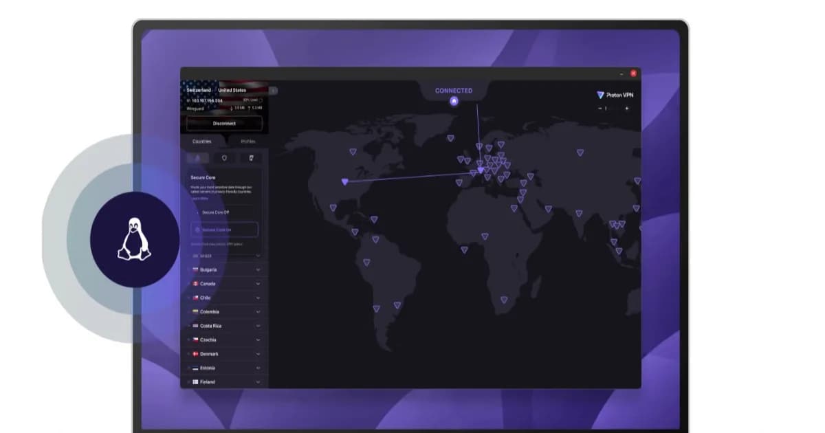 Tampilan aplikasi Proton VPN di perangkat Linux dengan fitur protokol Stealth yang baru dirilis stabil