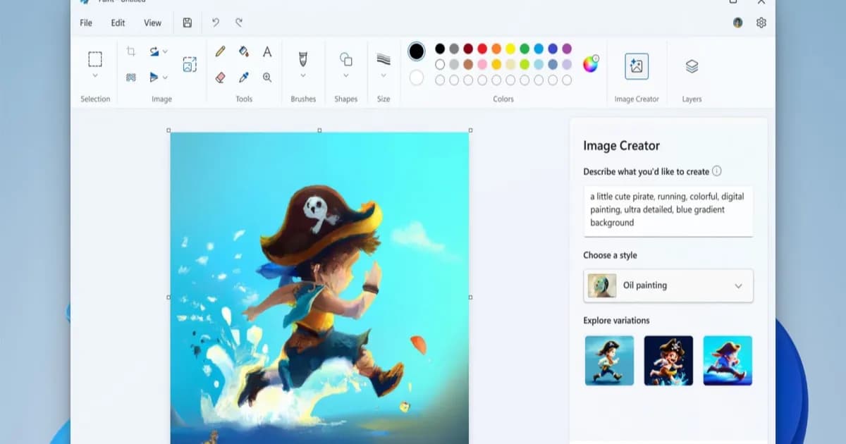 Ilustrasi penggunaan Image Creator di aplikasi Microsoft Paint untuk menghasilkan gambar AI