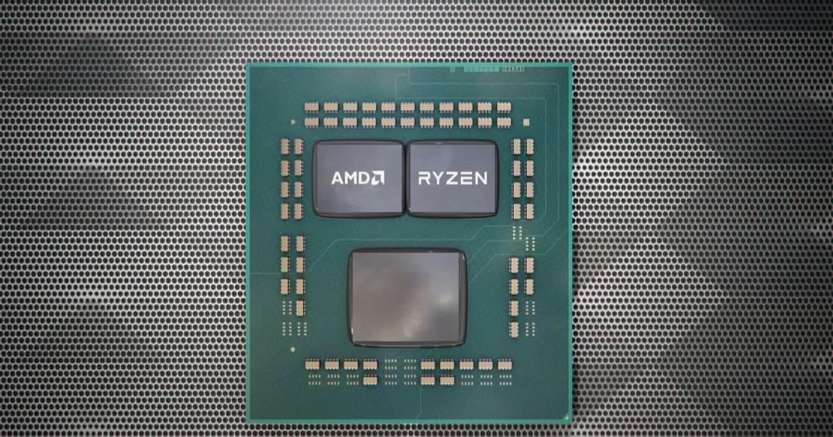 Ilustrasi prosesor AMD Ryzen untuk PC desktop dengan latar belakang gelap