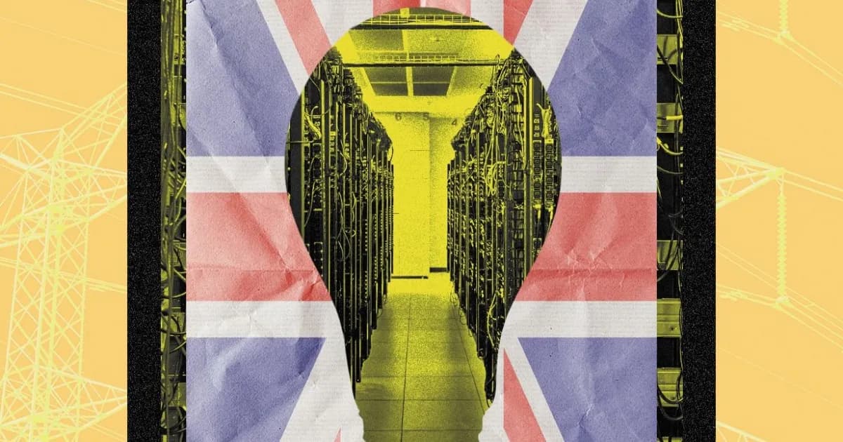 Ilustrasi gedung data center dengan jaringan listrik di Inggris yang terkena kebijakan deposit Ofgem