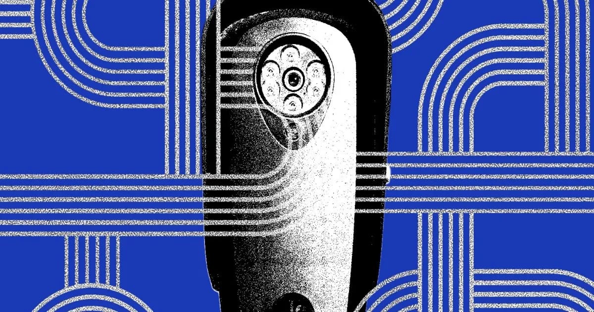 Ilustrasi kamera pengawas Flock Safety yang terpasang di tiang listrik di kota Alpharetta, Georgia