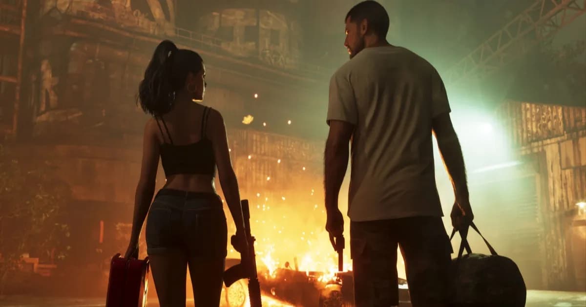 Ilustrasi Jason dan Lucia, dua protagonis utama dalam game Grand Theft Auto 6 dari Rockstar Games