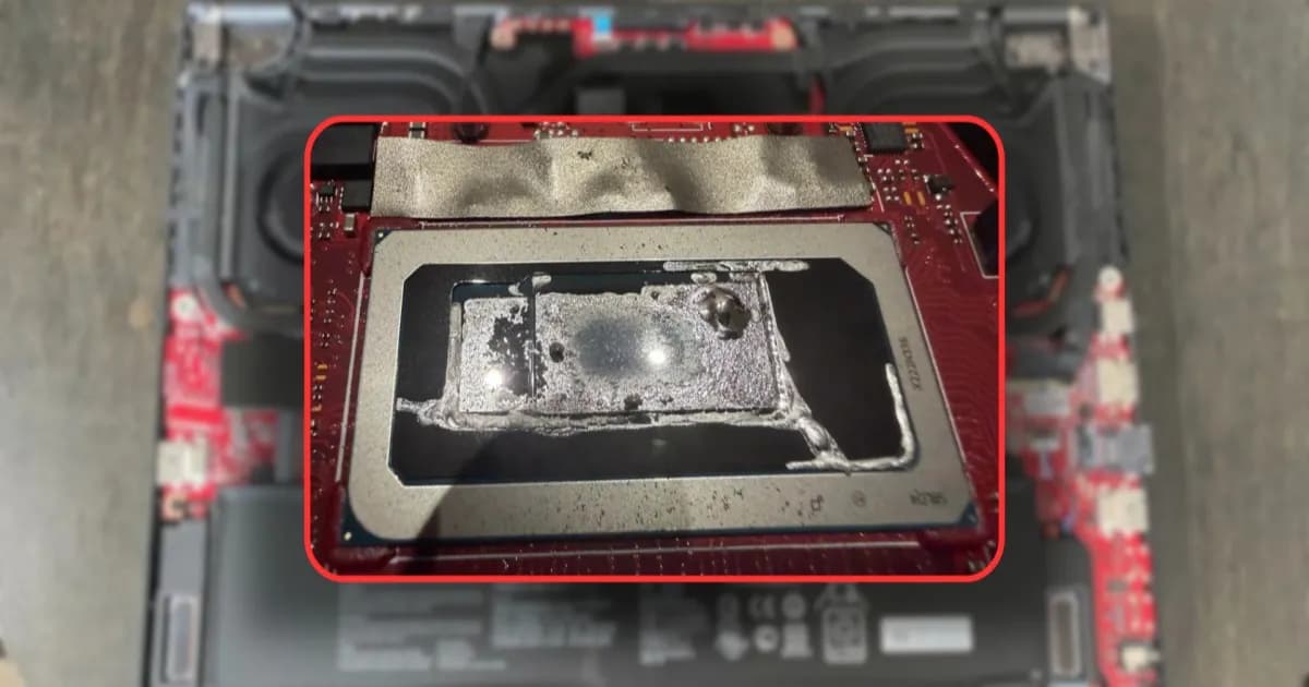 Ilustrasi masalah aplikasi liquid metal yang buruk pada laptop Asus Zephyrus M16