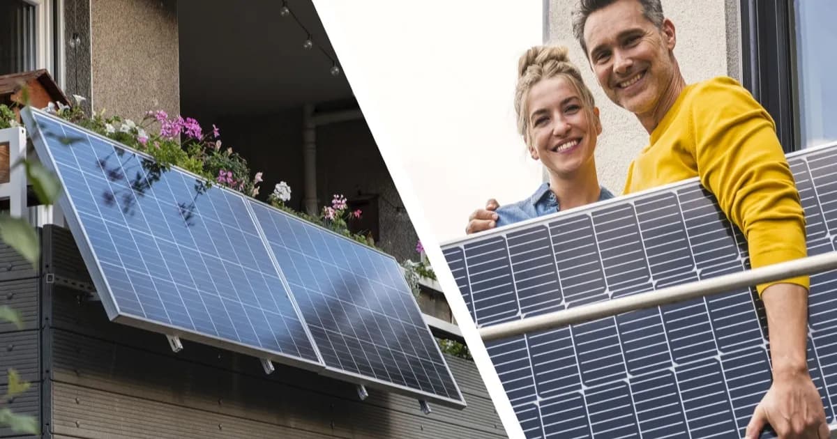 Panel surya balkon plug-in yang terhubung ke stopkontak di Inggris