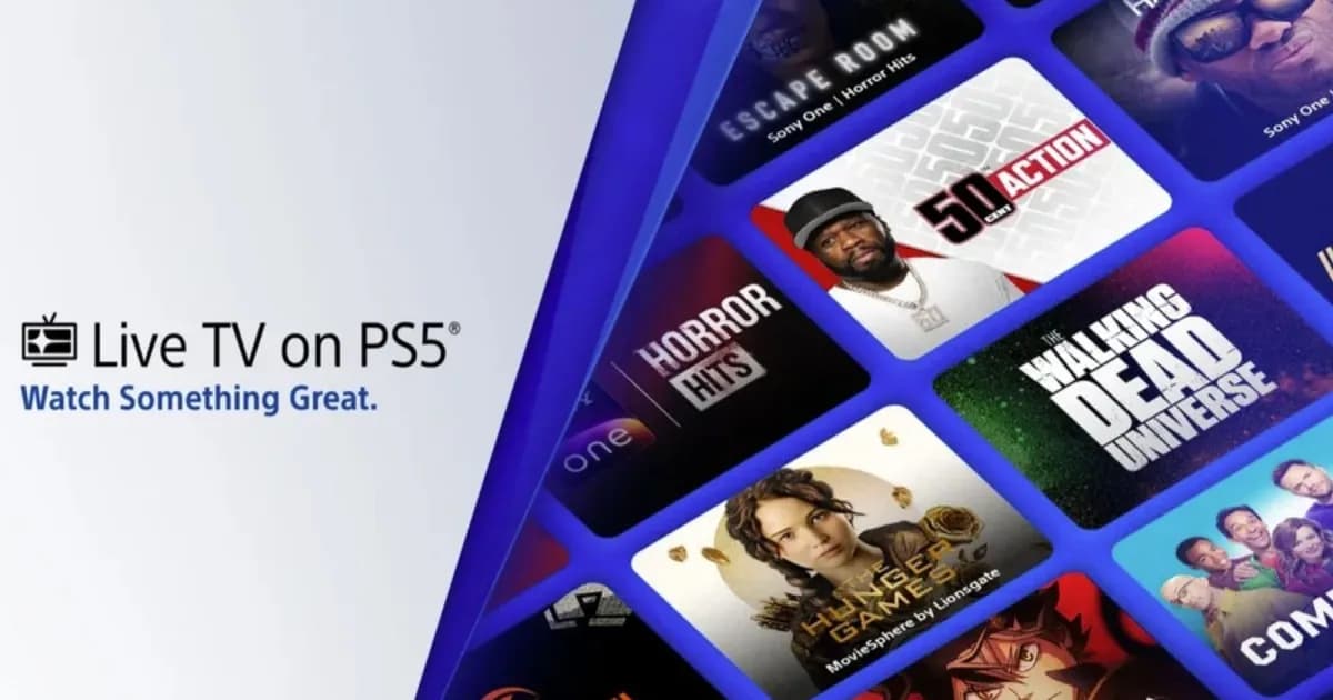 Live TV on PS5 menampilkan pilihan saluran gratis dengan teks Watch Something Great