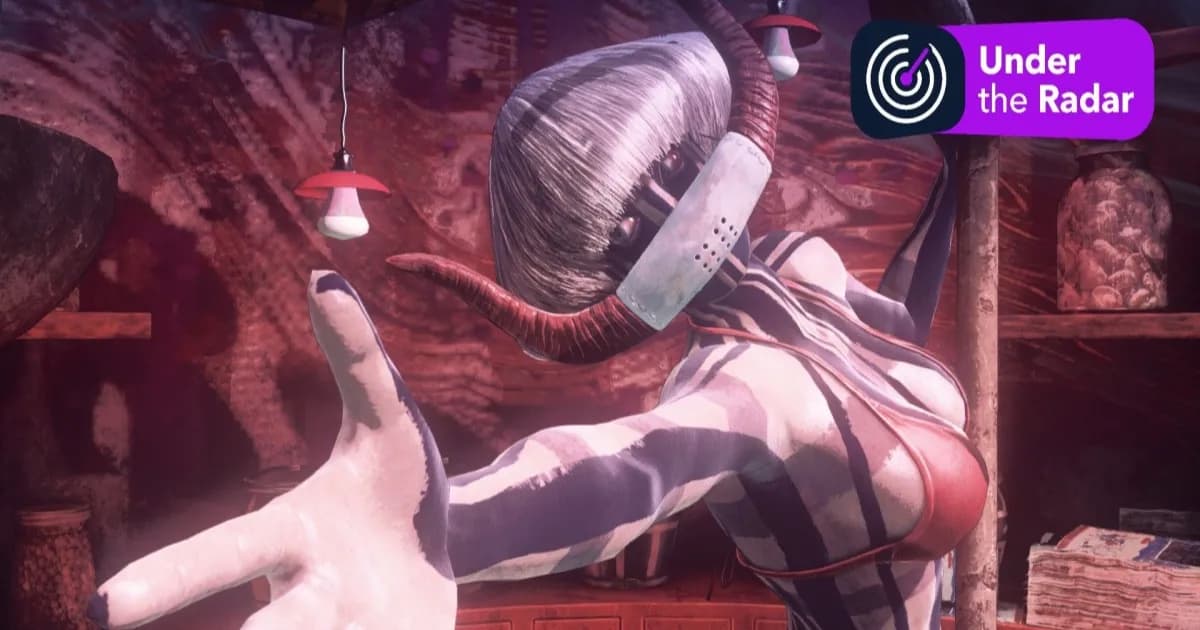 Banner promosi game Let it Die dari Grasshopper Manufacture yang menampilkan visual khas game tersebut