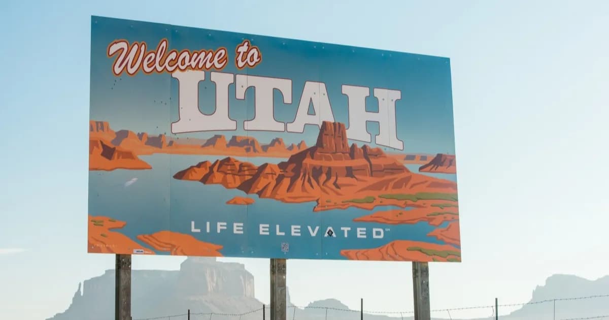 Papan tanda selamat datang di negara bagian Utah, Amerika Serikat