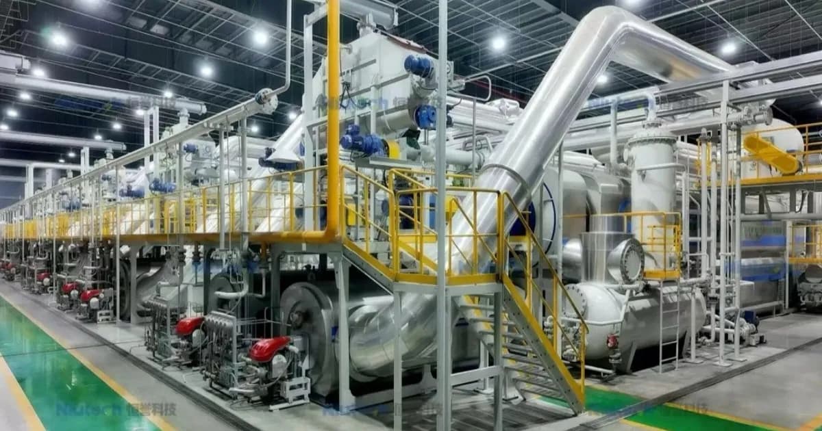 Ilustrasi fasilitas lini produksi pirolisis limbah plastik Niutech untuk menghasilkan bahan bakar jet berkelanjutan