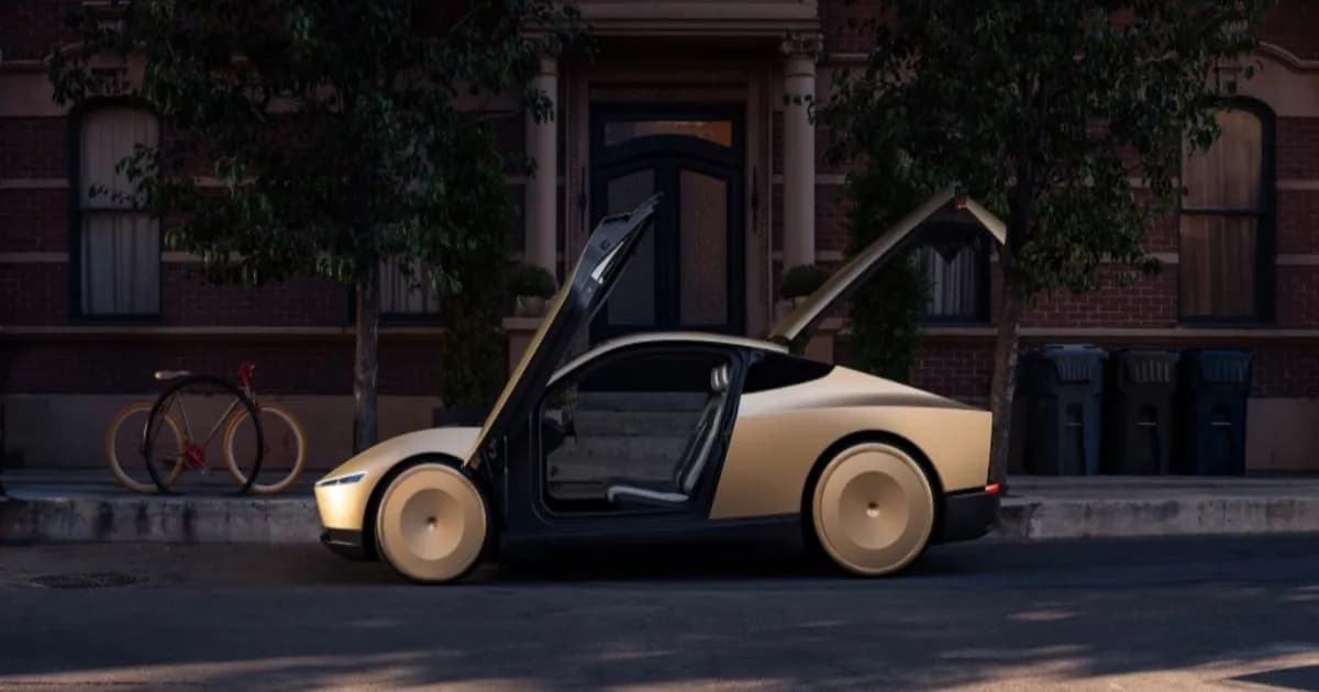 Tesla Cybercab berwarna emas dipamerkan di acara peluncuran di Austin