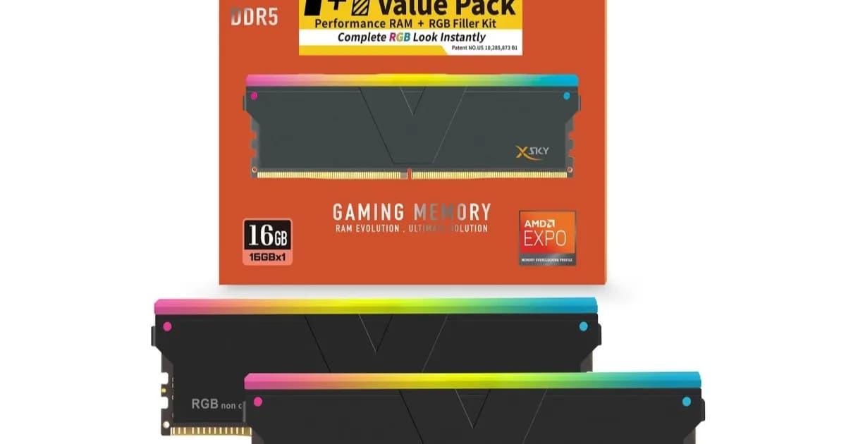 Kit RAM DDR5 1+1 V-Color Manta XSky dengan modul asli dan modul dummy RGB
