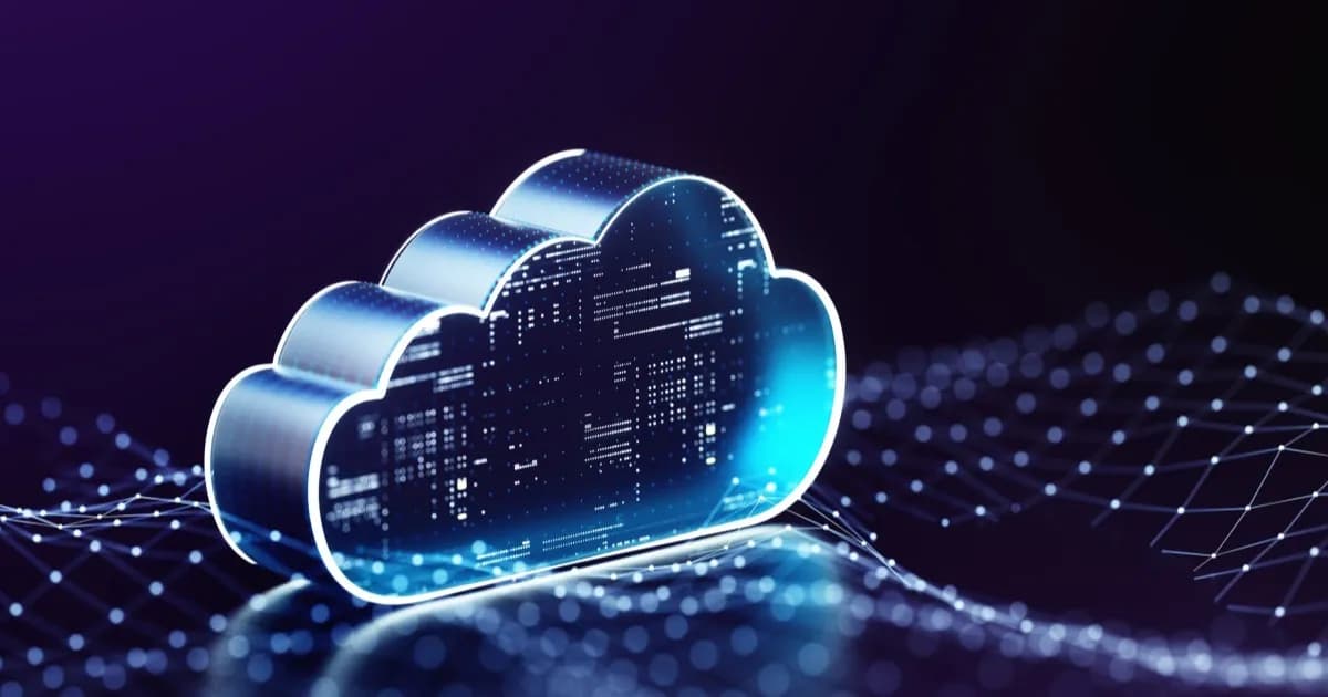 Ilustrasi cloud digital dengan kabel Ethernet yang melambangkan interkoneksi dan kedaulatan data Eropa