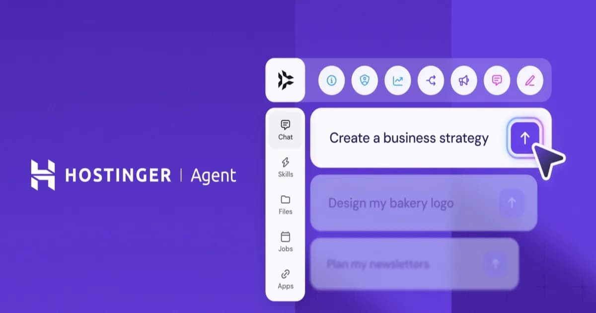 Ilustrasi Hostinger AI agent yang terintegrasi untuk mengelola situs web bisnis